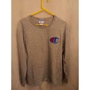 Vintage Champion Grey Long Sleeved T-Shirt, Embroidered Big C Size XL Unisex